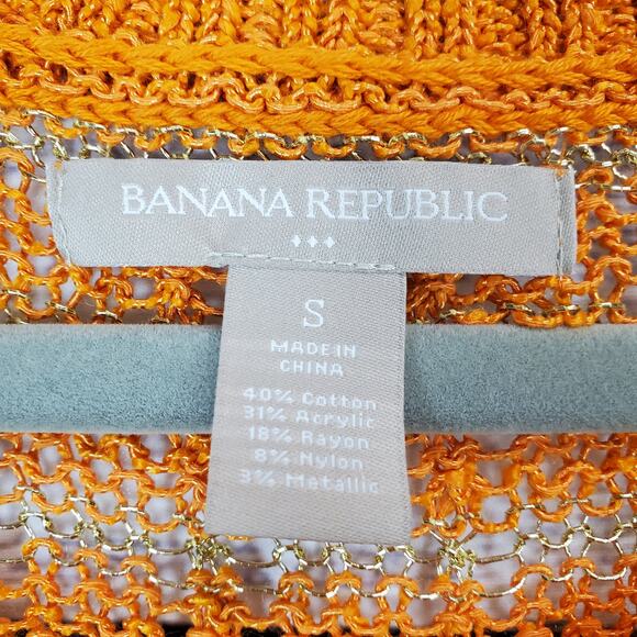 Banana Republic Tunic Crochet Knit Sweater Orange with Gold Metallic Stripes S - Picture 4 of 7